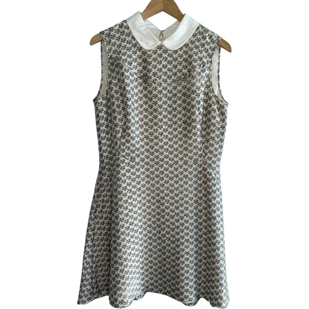 TORY BURCH 100% Silk Fran Mini Dress Removable Collar Sleeveless Cream Ivory 12 - Picture 1 of 9